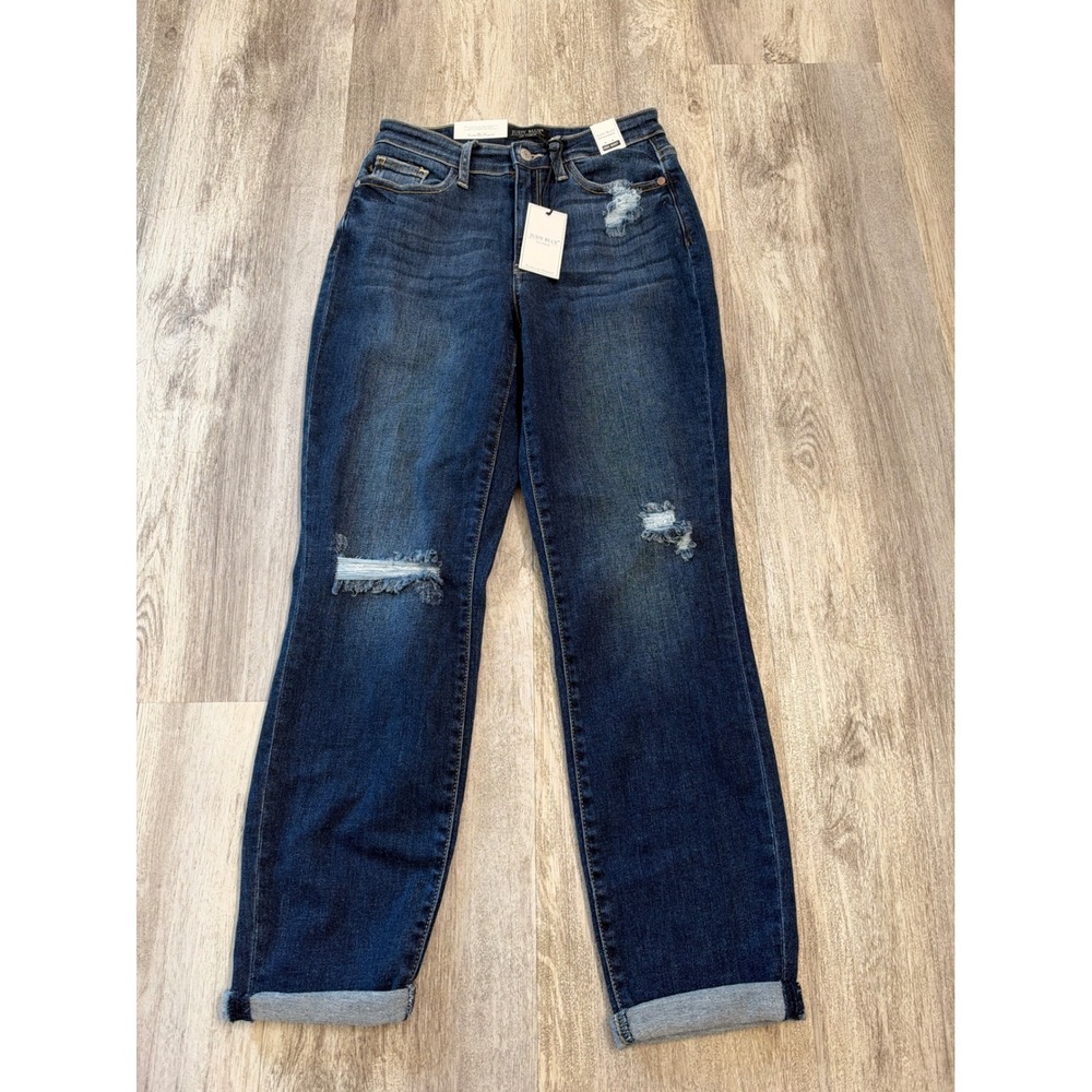 Judy Blue High Waist Boyfriend Fit Distressed Dark Wash Jeans Size 1/25 NEW